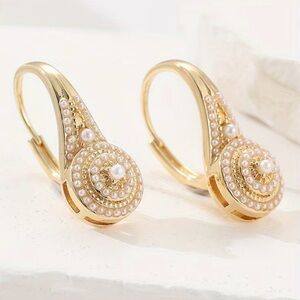 Elegant Gold and Faux Pearl Hoop Earrings